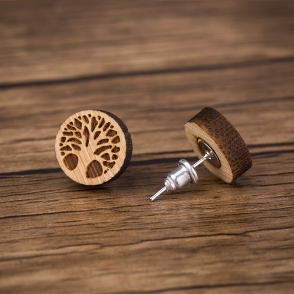 Vintage “Tree Hugger" Handmade Cute Wood Earrings - Picture 2 of 3